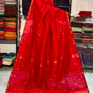Traditional Pure Maheshwari Handwoven Rewa Border Buti Saree